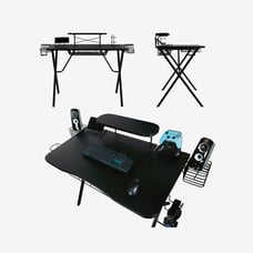 Professional Gaming Desk Pro (Black or White), with Built-in Storage, Black
