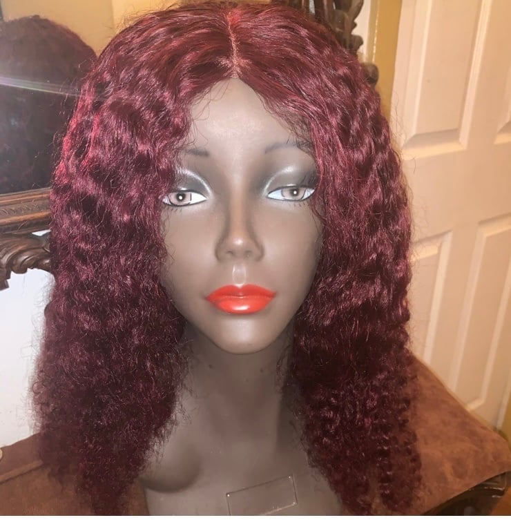 Sale-24 inch Kinky Curly Huma Hair, 99J Burgandy, 180 density, Bleached Knots