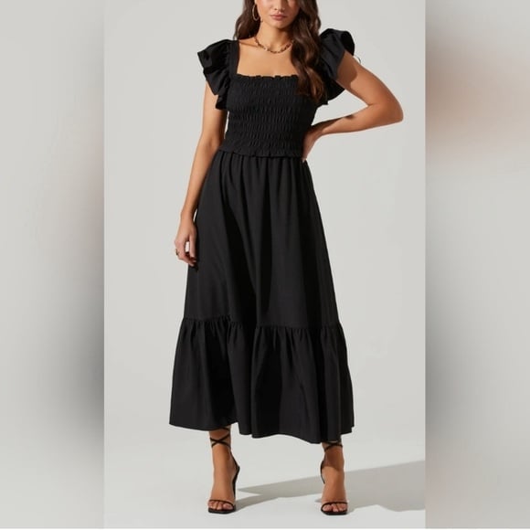 Jason Wu Black Open Back Eyelet Smocked Maxi Dress Size Large