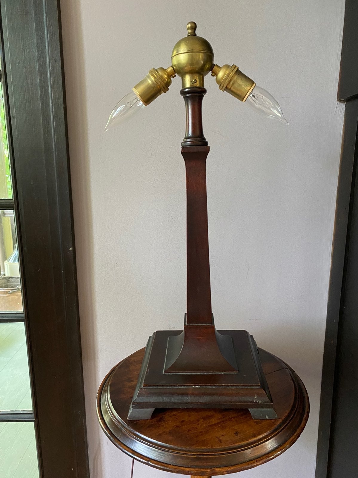 Mid century Mahogany and brass desk lamp
