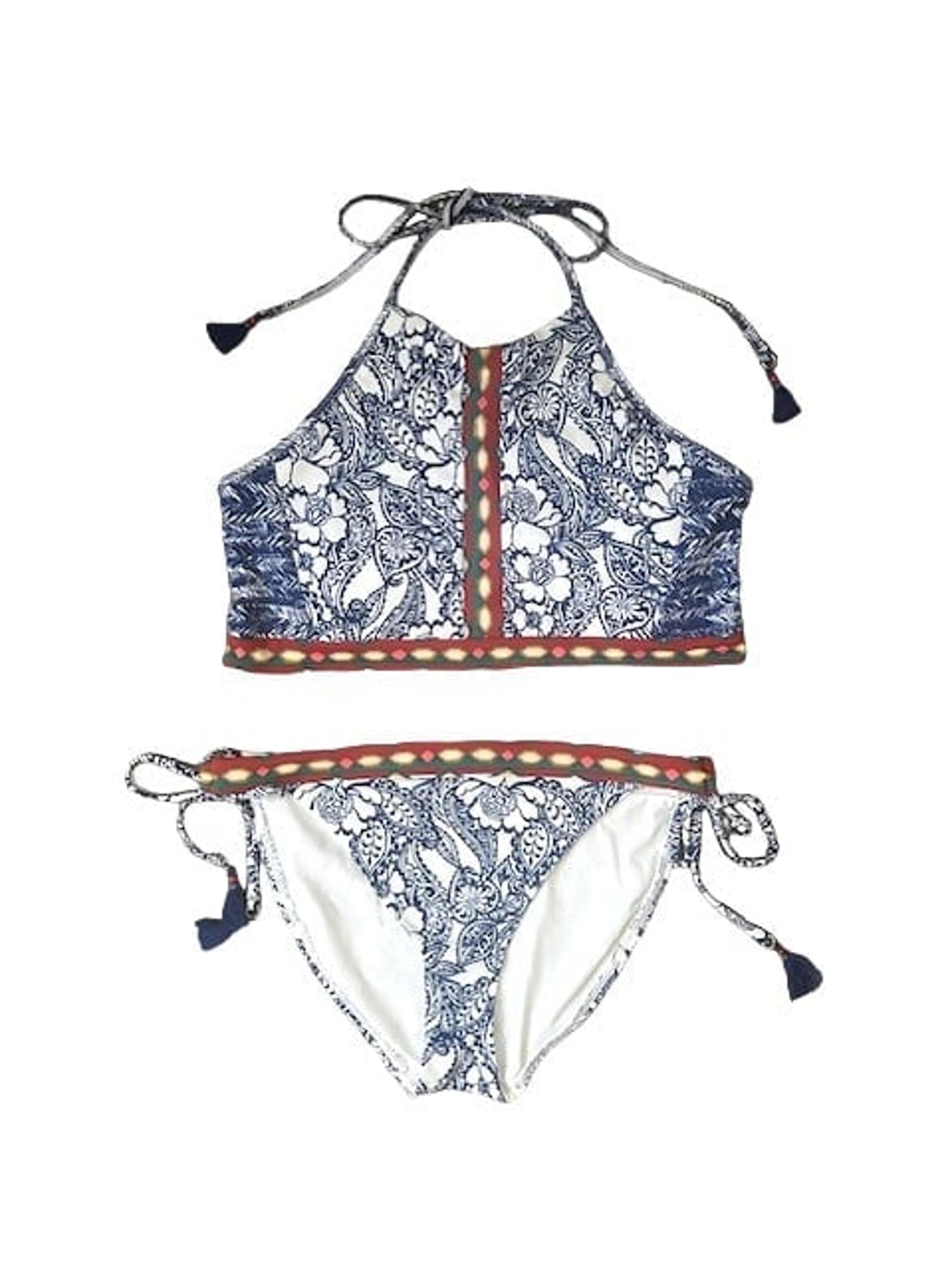NWT Beach High Neck Halter Bikini Top & Side Tie Hipster Bottom, Size L - LOFT
