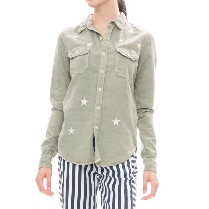 MOTHER The Trooper Button Down Shirt Freedom Stars Embroidered Size Small