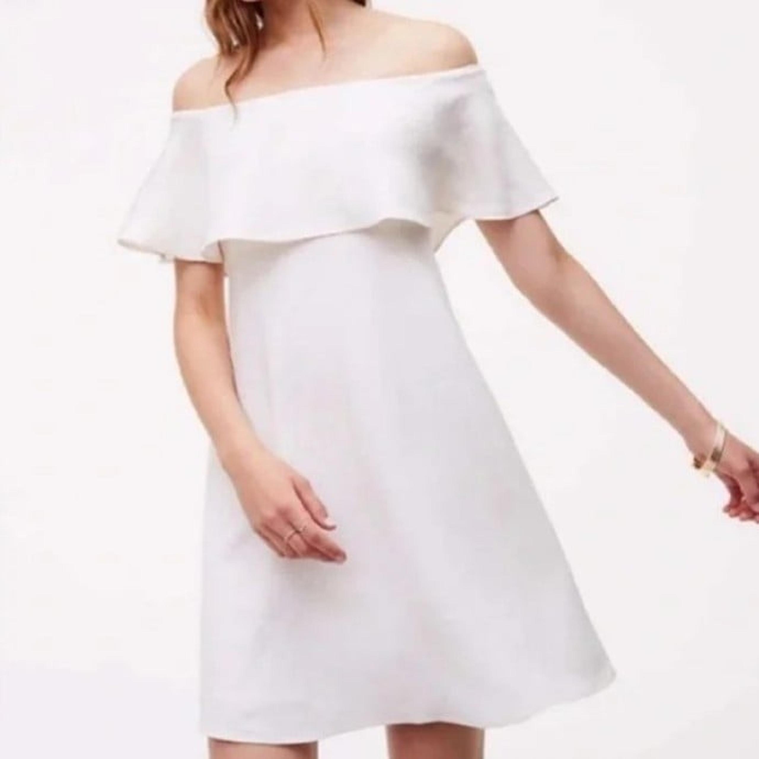 LOFT white linen blend off shoulder mini dress