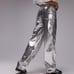 NWT Topshop Straight Leg Faux Leather Pants in Silver US Size 14