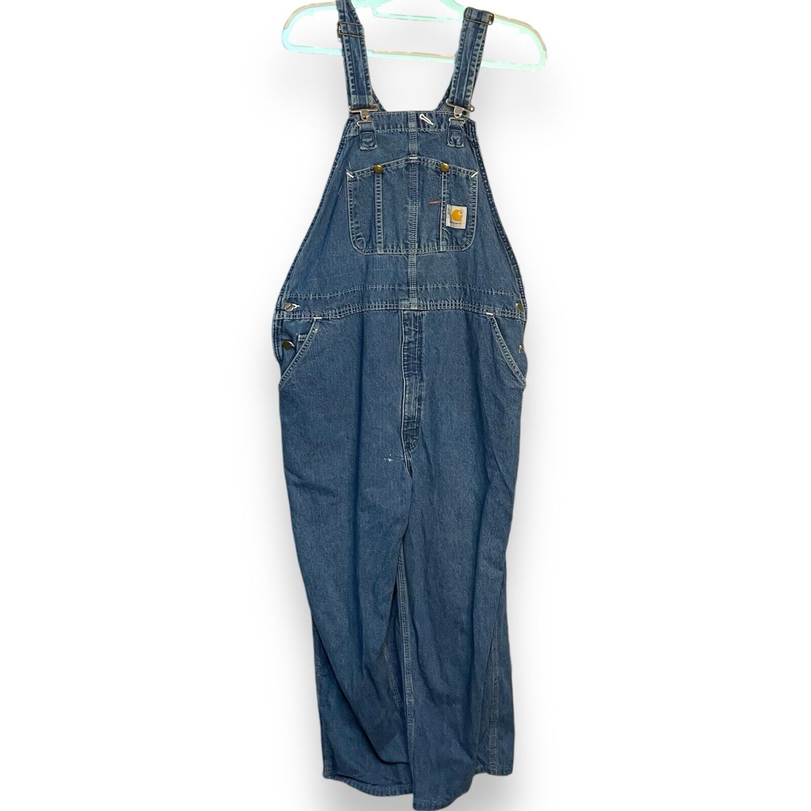 Carhartt Jean Overalls Men's 42 X 30 Blue Pockets Outdoor Hunting Camping Work
