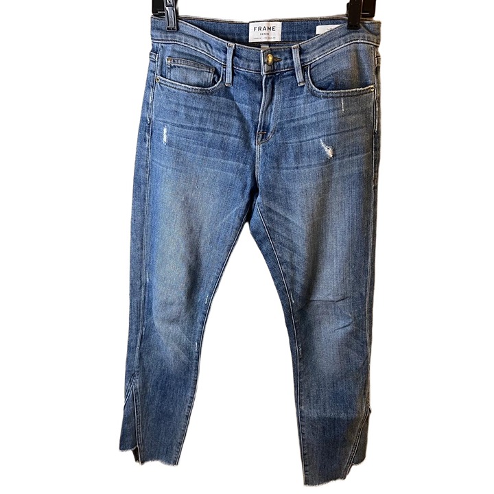 Frame Denim Beaudry Blue Le Boy Jeans Raw Hem Cropped Jeans Womens Size 26