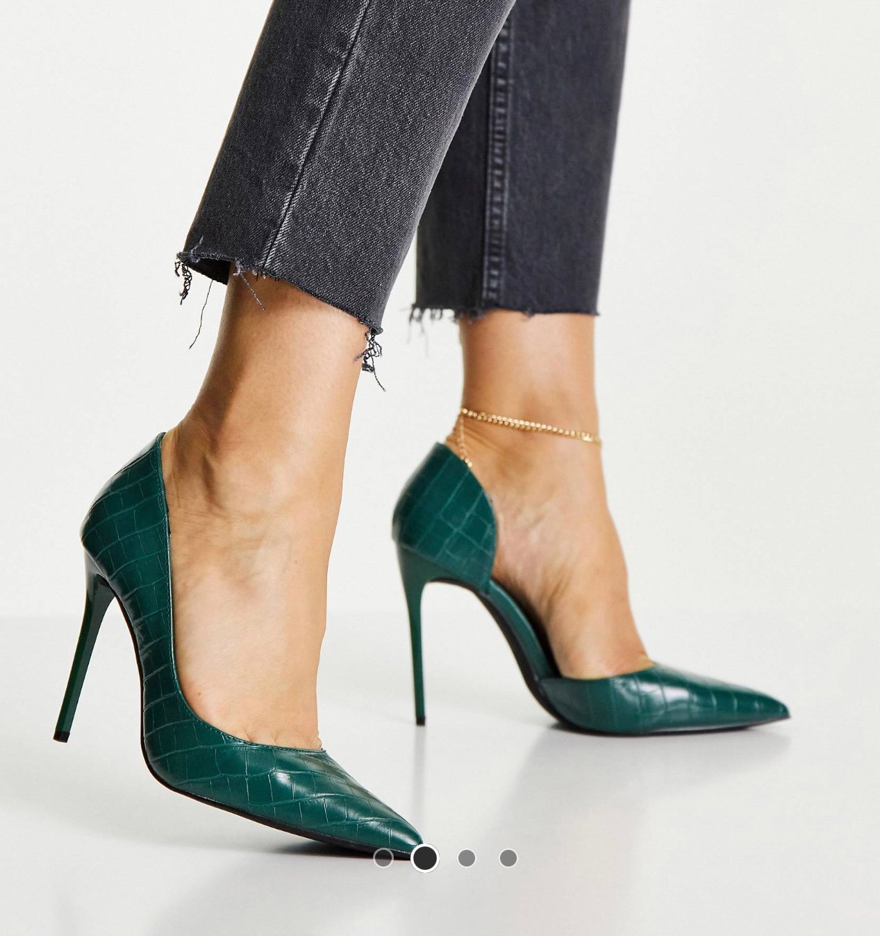 Green crocodile leather high heels pumps stilettos shoes size 9 point toes