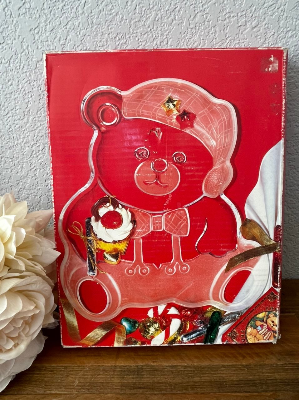 Frosted Clear Glass Christmas Bear Platter