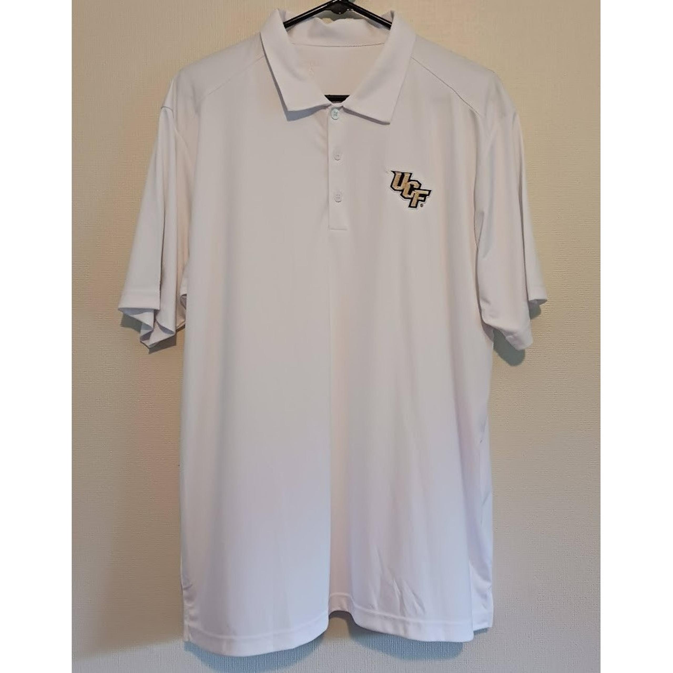 UCF Polyester Polo, bright white, sz XL - Antigua