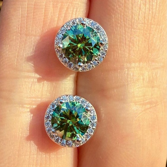 2ct Certified Blue/Green Diamond 925 Silver Party Wedding Stud Earrings Jewelry