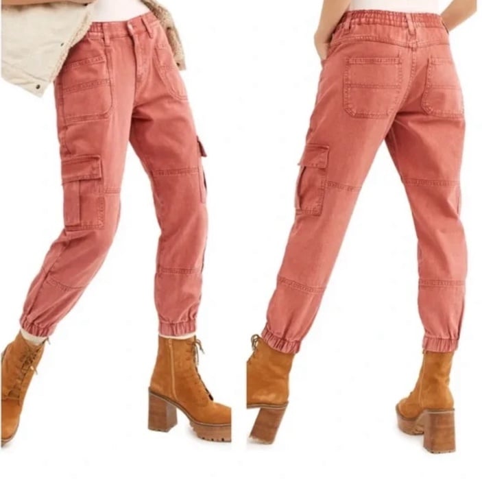 Free People Platoon Cargo Pants Jogger Red Color Size Large Women's