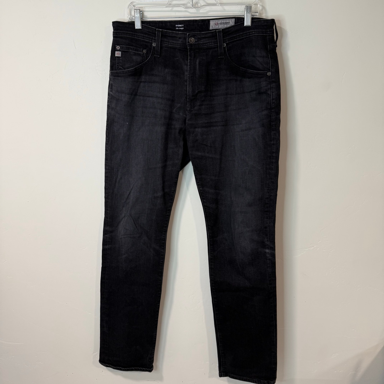 Ag Adriano Goldschmied Everett Slim Straight Jeans Black Cotton Blend 34R