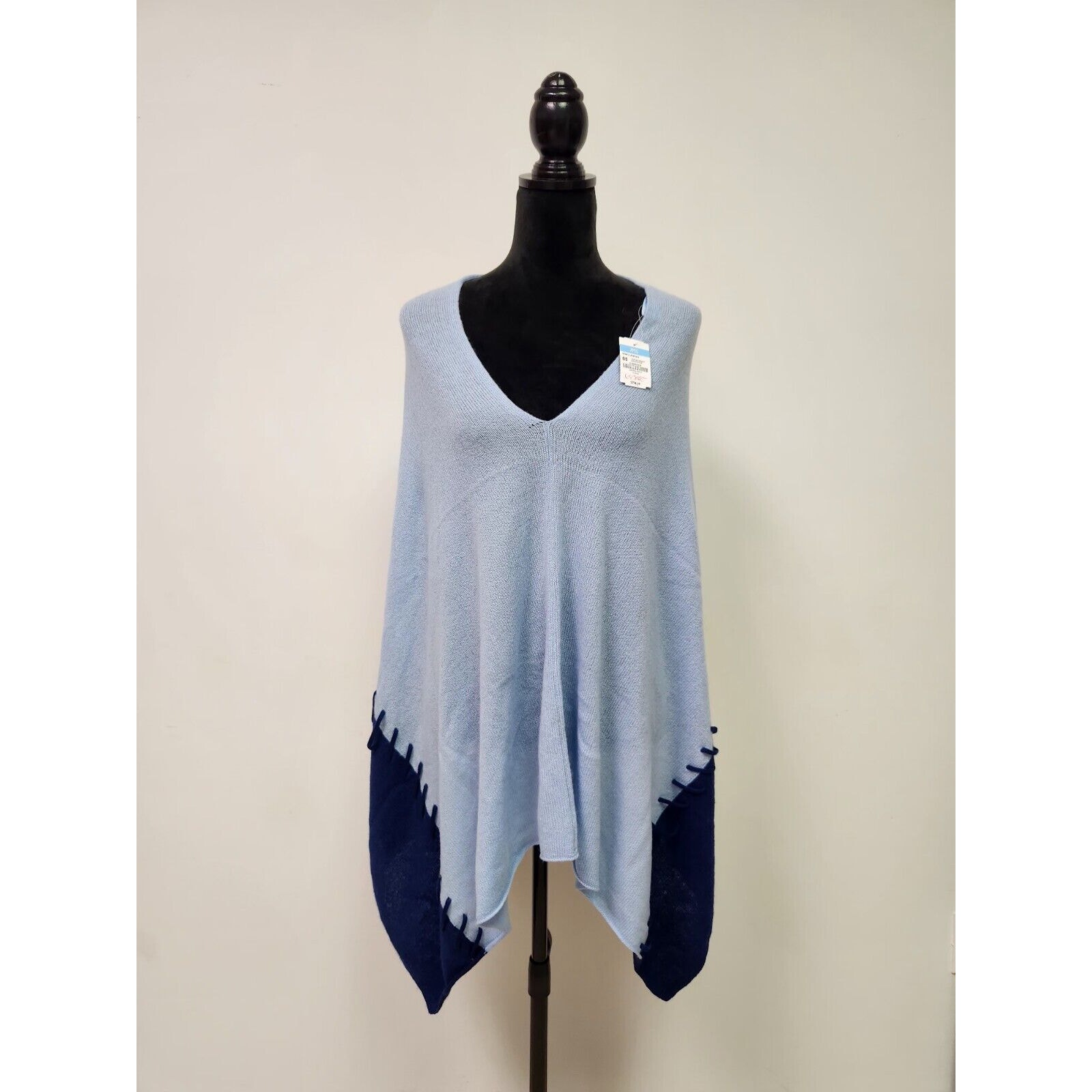 J. McLaughlin Raakel Poncho 100% Cashmere Navy & Blue Nwt os