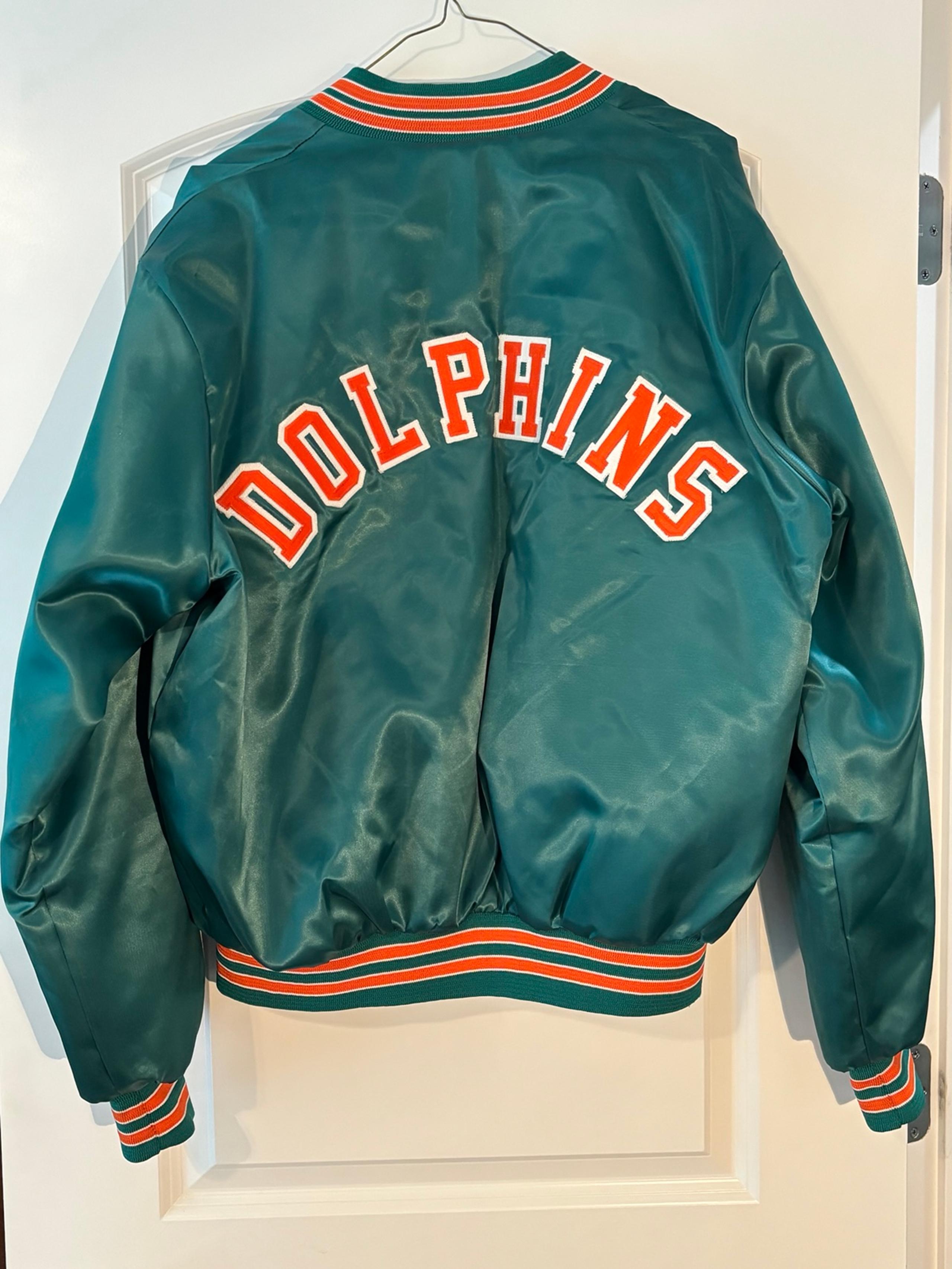 Vintage 80s Miami Dolphins Chalk Line Starter Jacket Men’s XL Satin Bomber Green