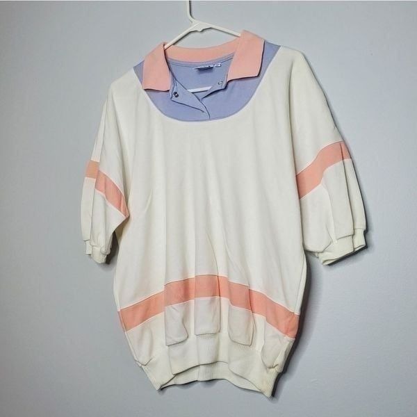 Bay Club By Catalina M Vintage 90s Top Pastel Peach Purple Cream