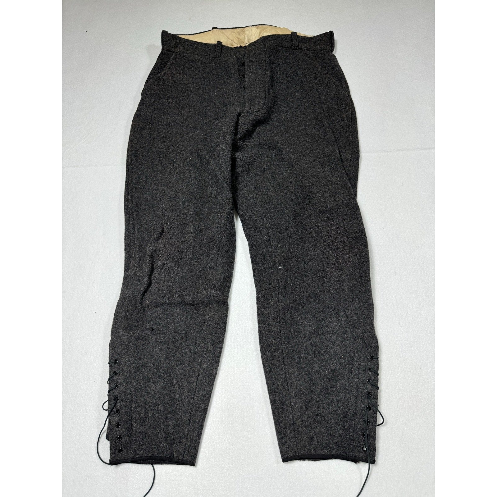 Vintage 1930s WWII Wool Military Riding Breeches Button Fly Lace-Up Jodhpur RARE
