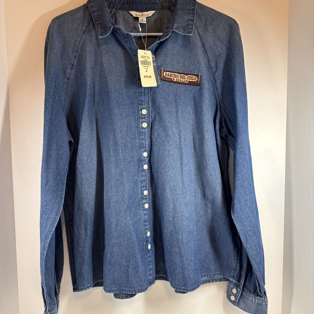 LL Bean Signature Woman's Rancho Del Cielo Denim Cotton Long Sleeve Shirt Size M