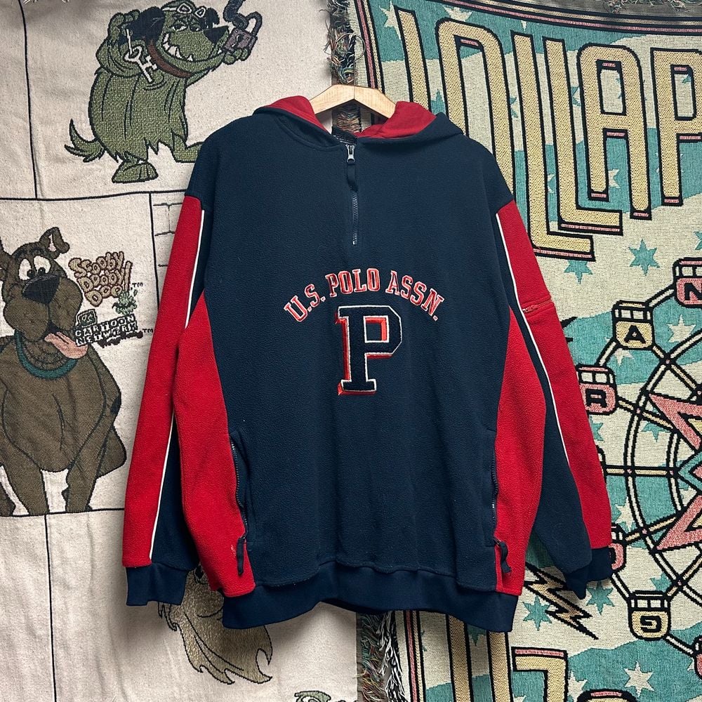 Vintage U.S. Polo Assn Embroidered Fleece Quarter Zip Hoodie