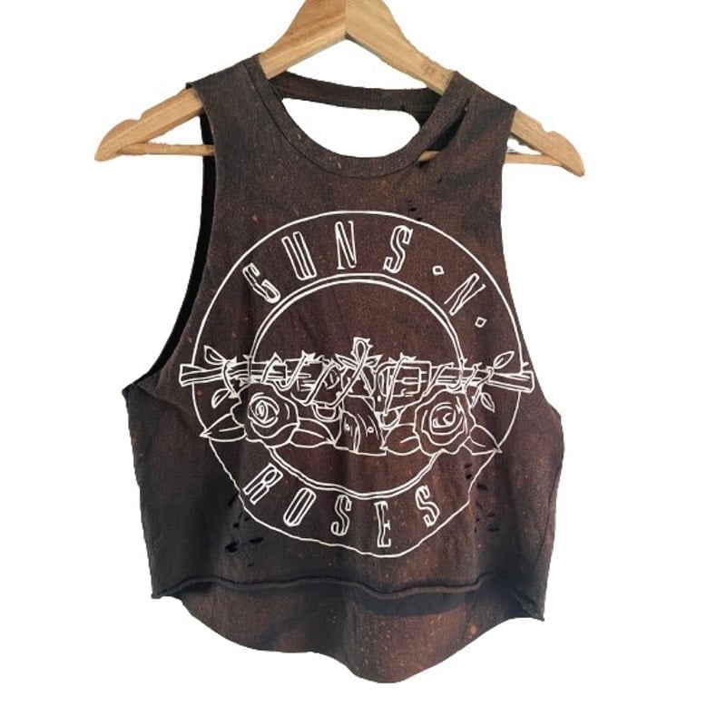 Guns N’ Roses Cut Out Distressed Splatter Sleeveless Crop Tank Top Sz S