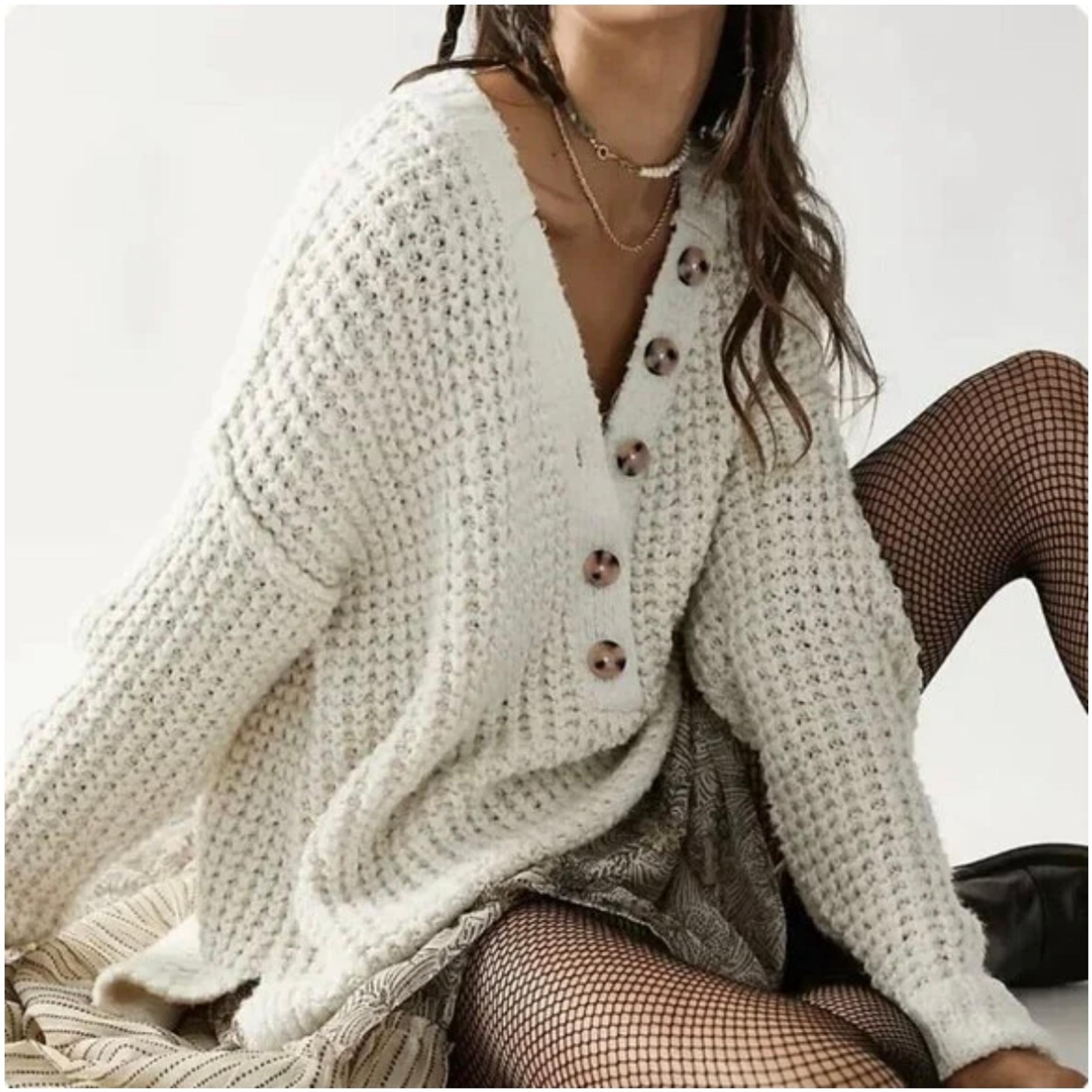 Free People Sweater Whistle Thermal Henley Top in White Cloud Combo XS NWT New