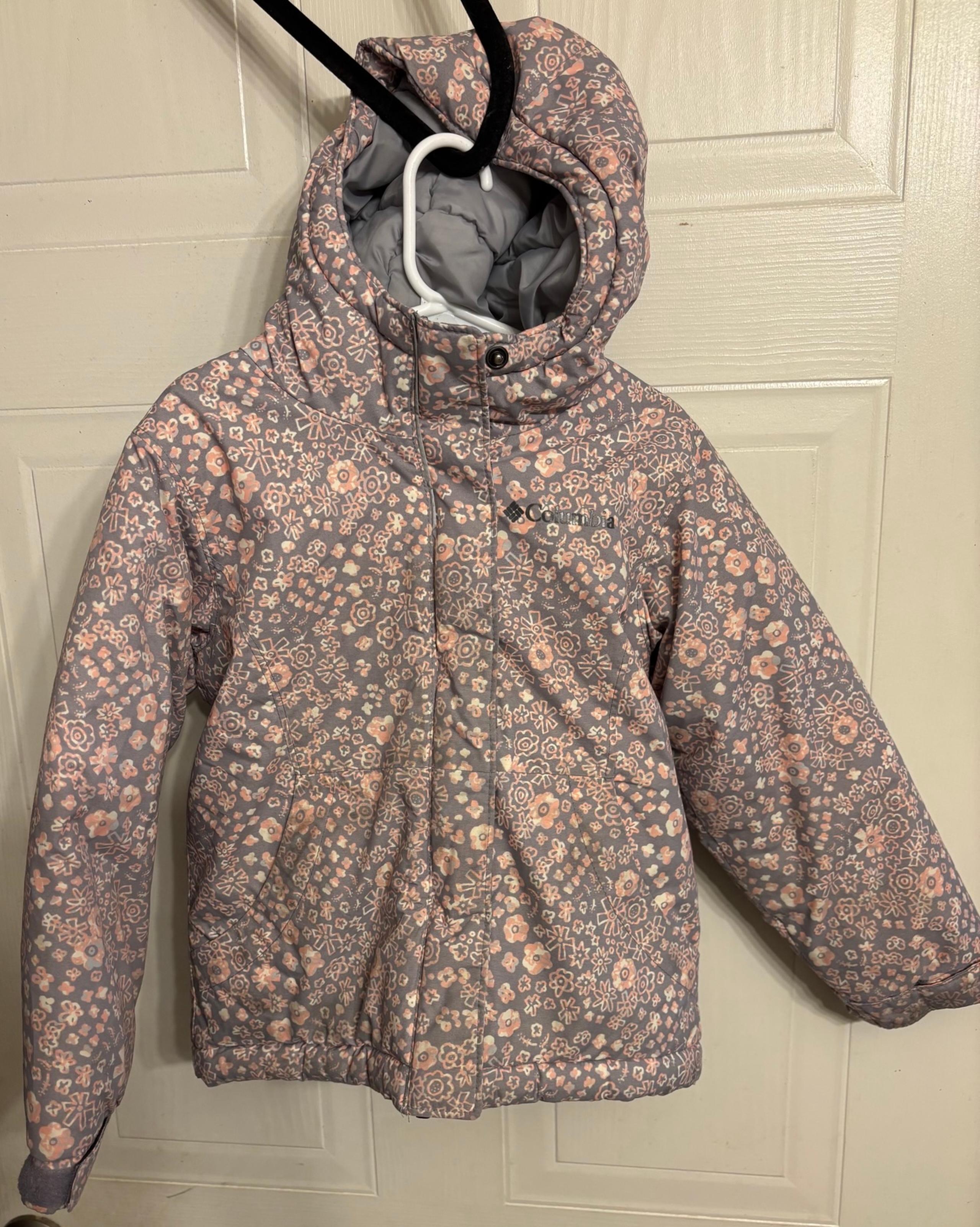 Columbia kids jacket /coat girls xxs 4/5 grey/pink floral