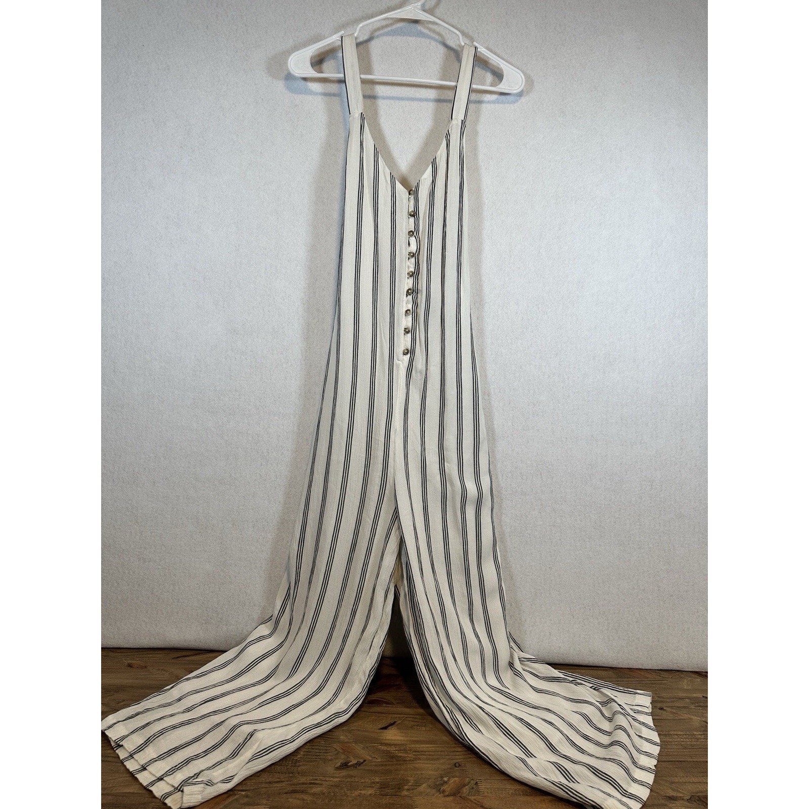 American Eagle Sleeveless Striped Pant Romper Ivory Gray Size Medium