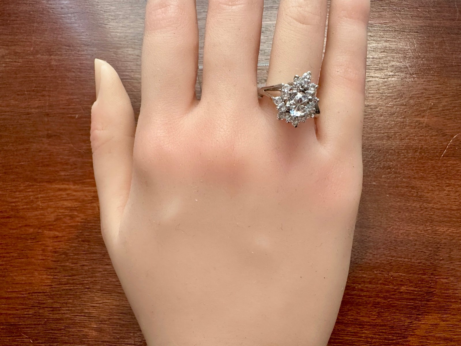 Vintage Designer Tiara 10k White Gold Cubic Zirconia Cluster Ring Sz 7.25