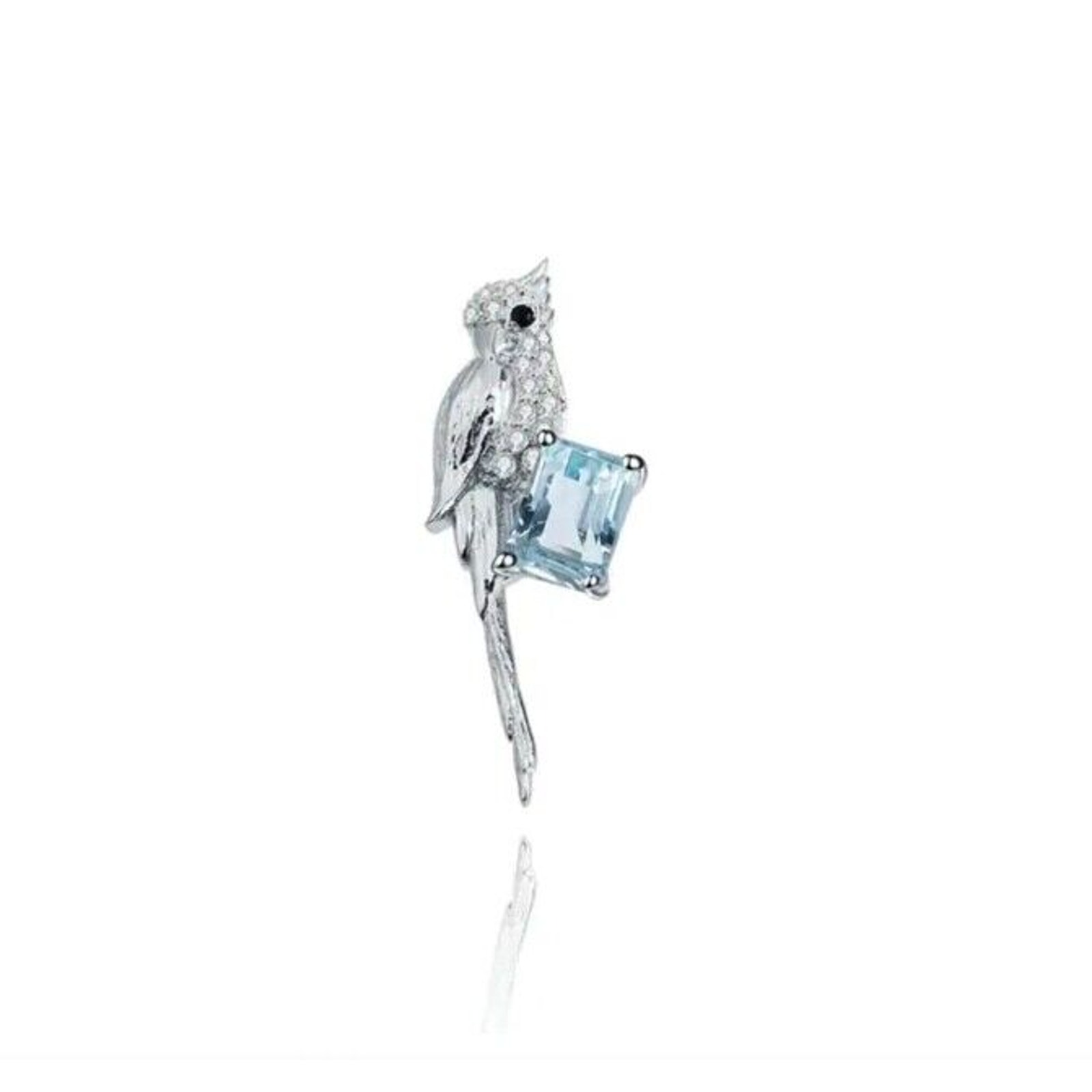 Sky Blue Topaz of Amethyst Brooch, Cute Bird Gemstone Brooch Pin Sterling Silver