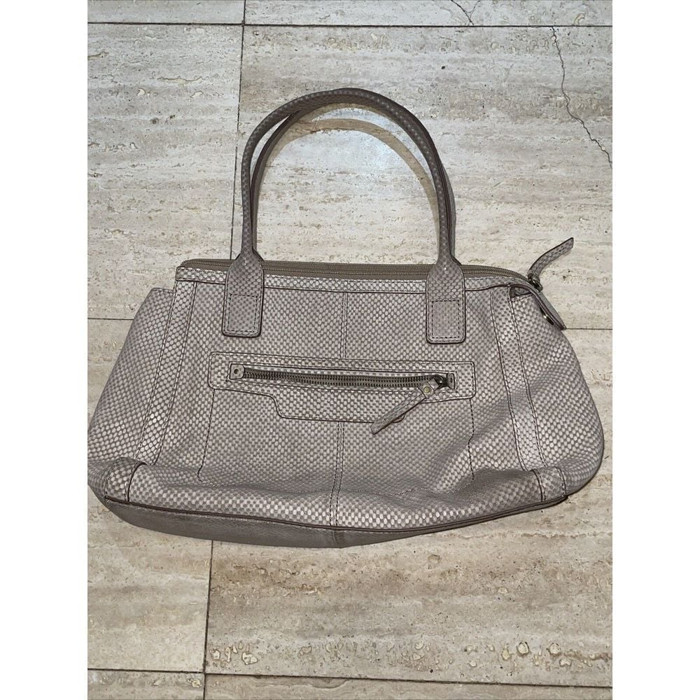 Rare Fossil Hayden Leather Textured Satchel Bag Beige Stone