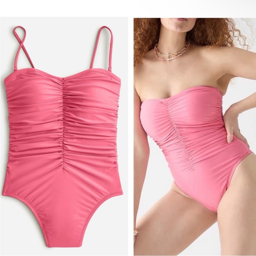 J. Crew Ruched Sweetheart One Piece Swimsuit in Pink Sz 24 Plus NEW