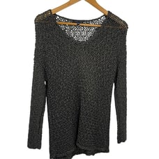 Eileen Fisher Brown Gold Metallic Open Knit Sweater V Neck Sz Lg EUC All Seasons