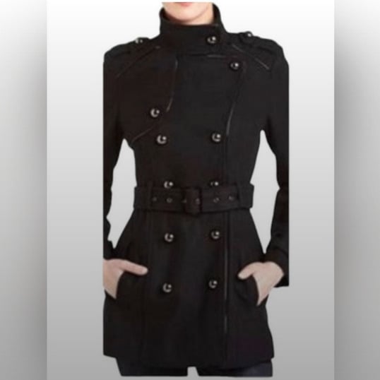 VTG Miss Sixty Black Double-Breasted Wool Blend Short Trench Coat Women's Small