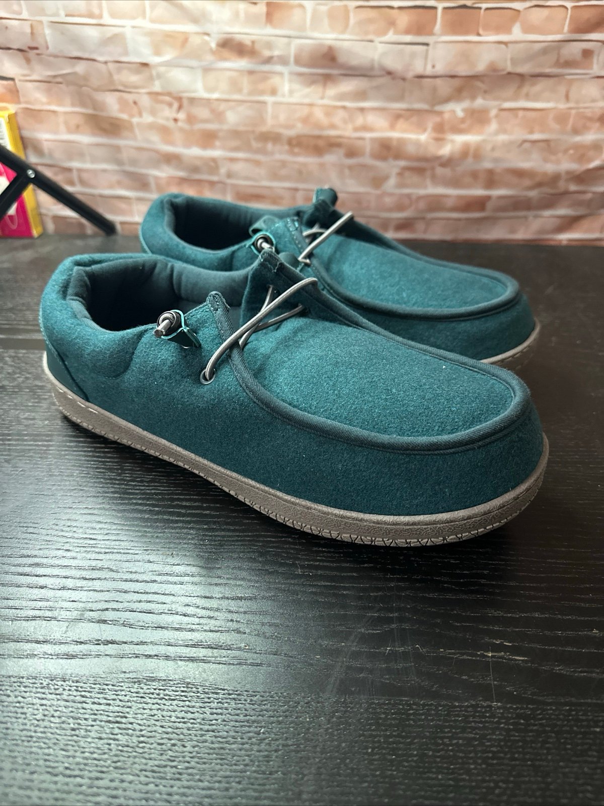 Lands’ End Men's Wool Blend Slip On Chukka Slippers Dark Peacock Heather Sz 13D