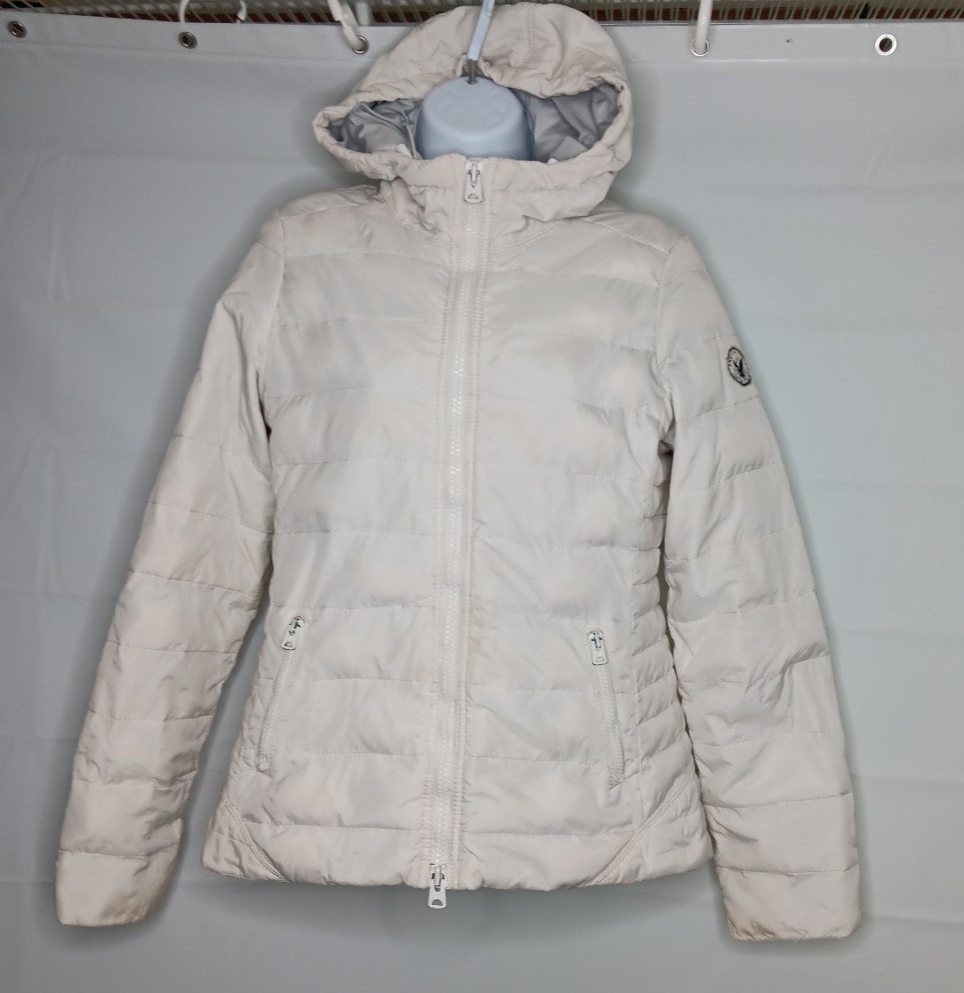 American Eagle Outfitters White Down Full Zip Puffer Hooded Jacket Pockets Sz M