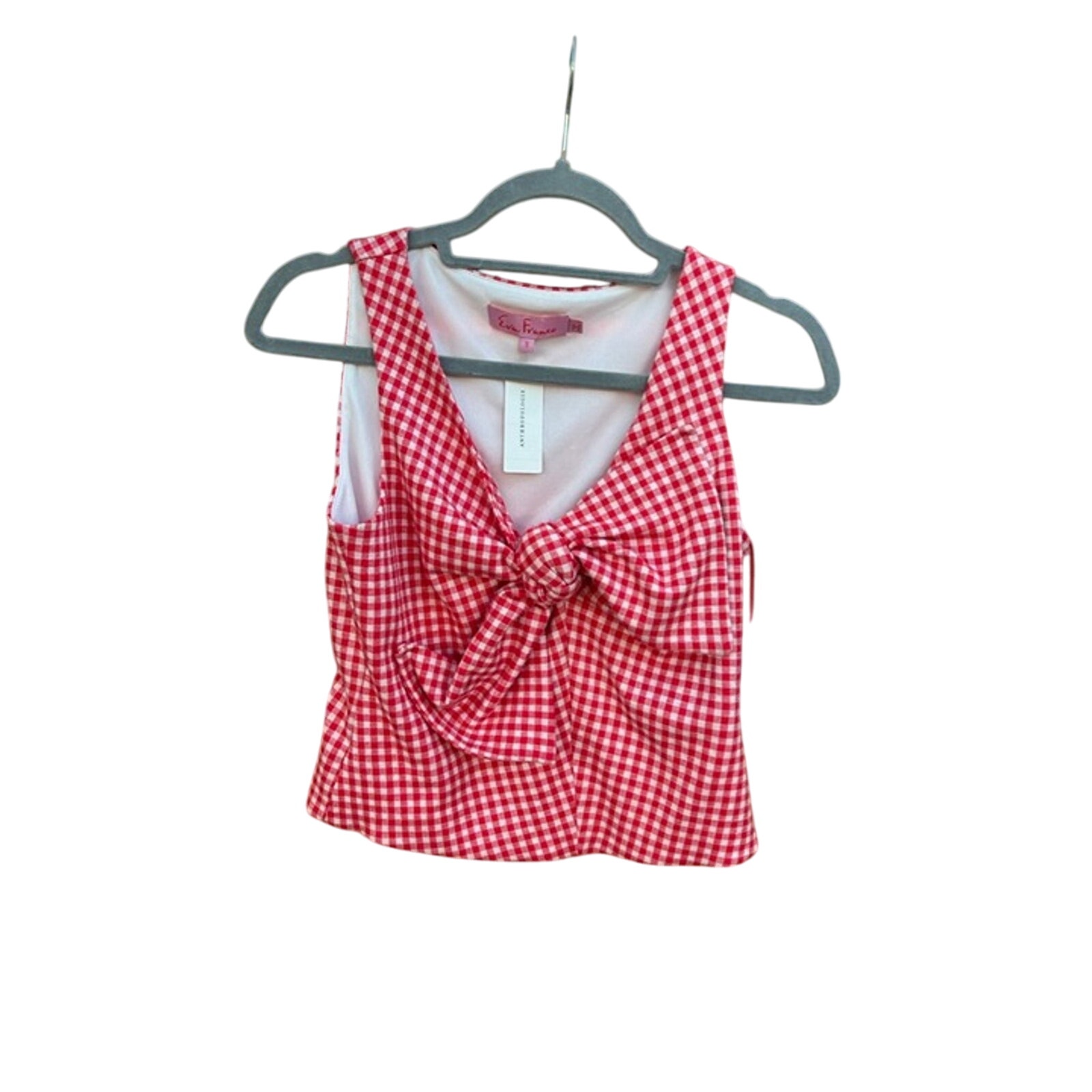 NWT Anthropologie Eva Franco red checkered tie front sleeveless crop top, sz S.