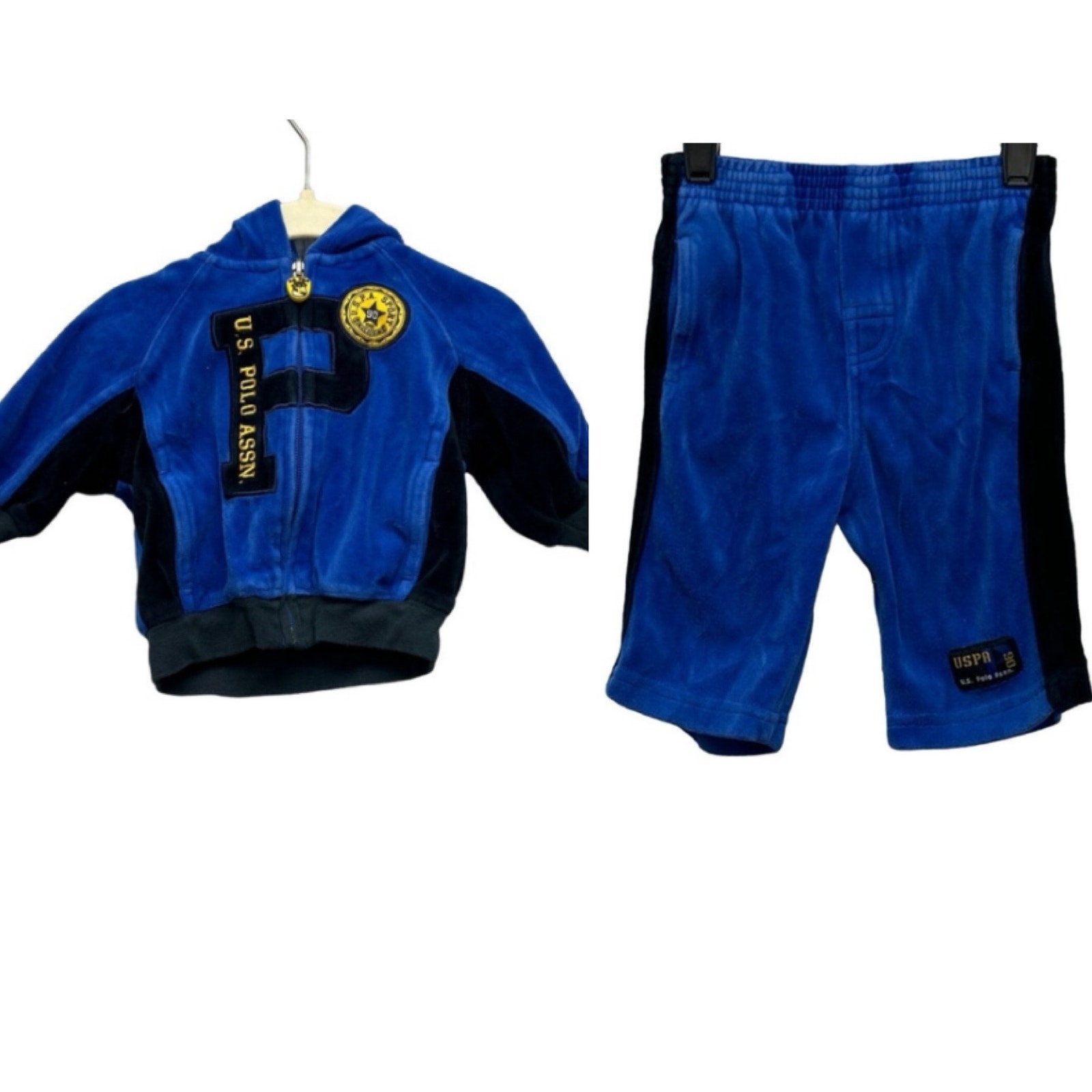 US Polo Assn Boys Baby 6-9 Mos Months PolyCotton Velour Jacket Pants Set