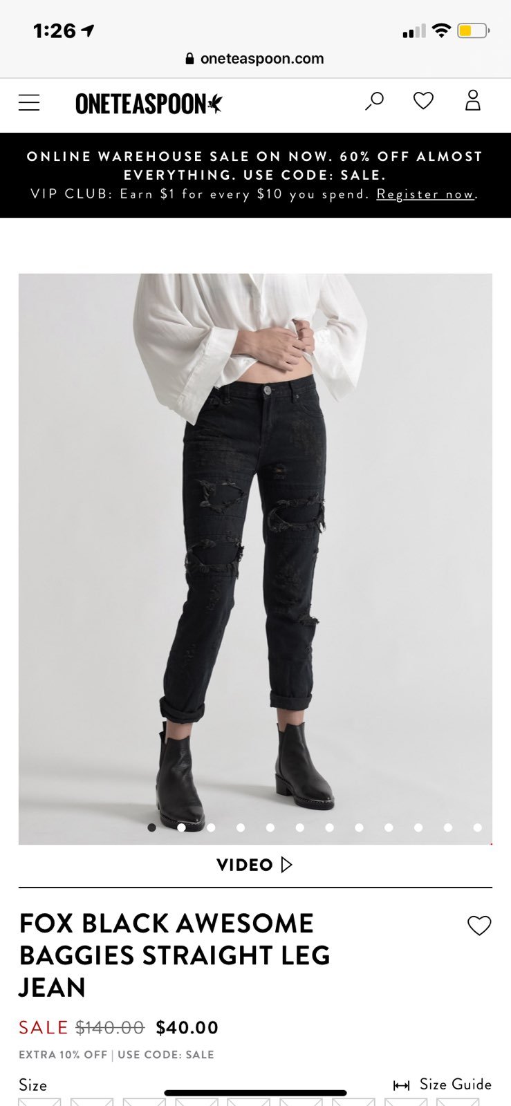One Teaspoon Awesome Baggies Black Jeans