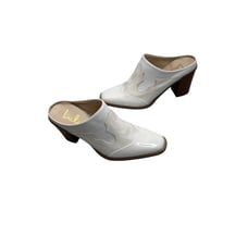 Lulus Lulio White Multi Squared Toe Heeled Western Mules Woman's Size 6 Boho