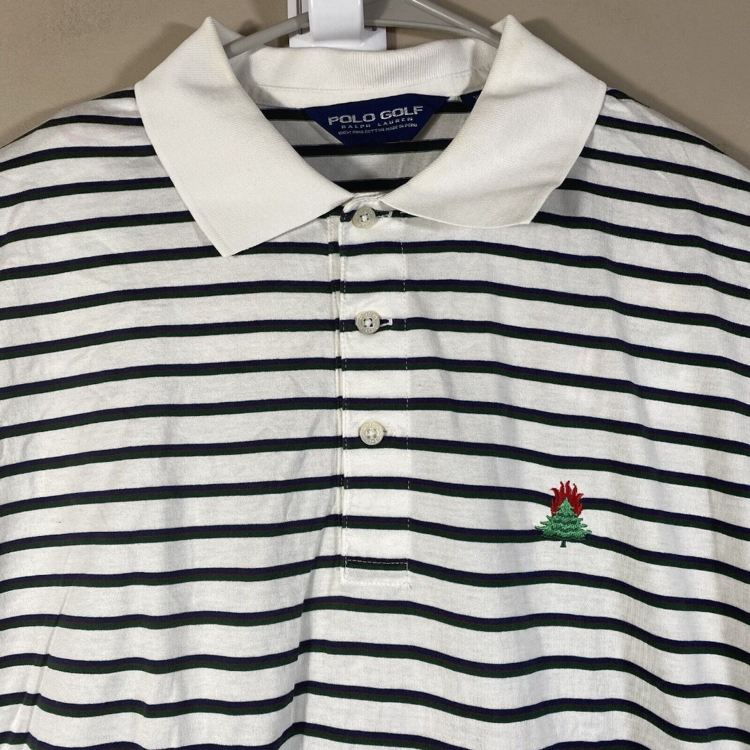 Polo Ralph Lauren Golf Shirt Mens XL Burning Tree Blue Green Stripe S/S Cotton