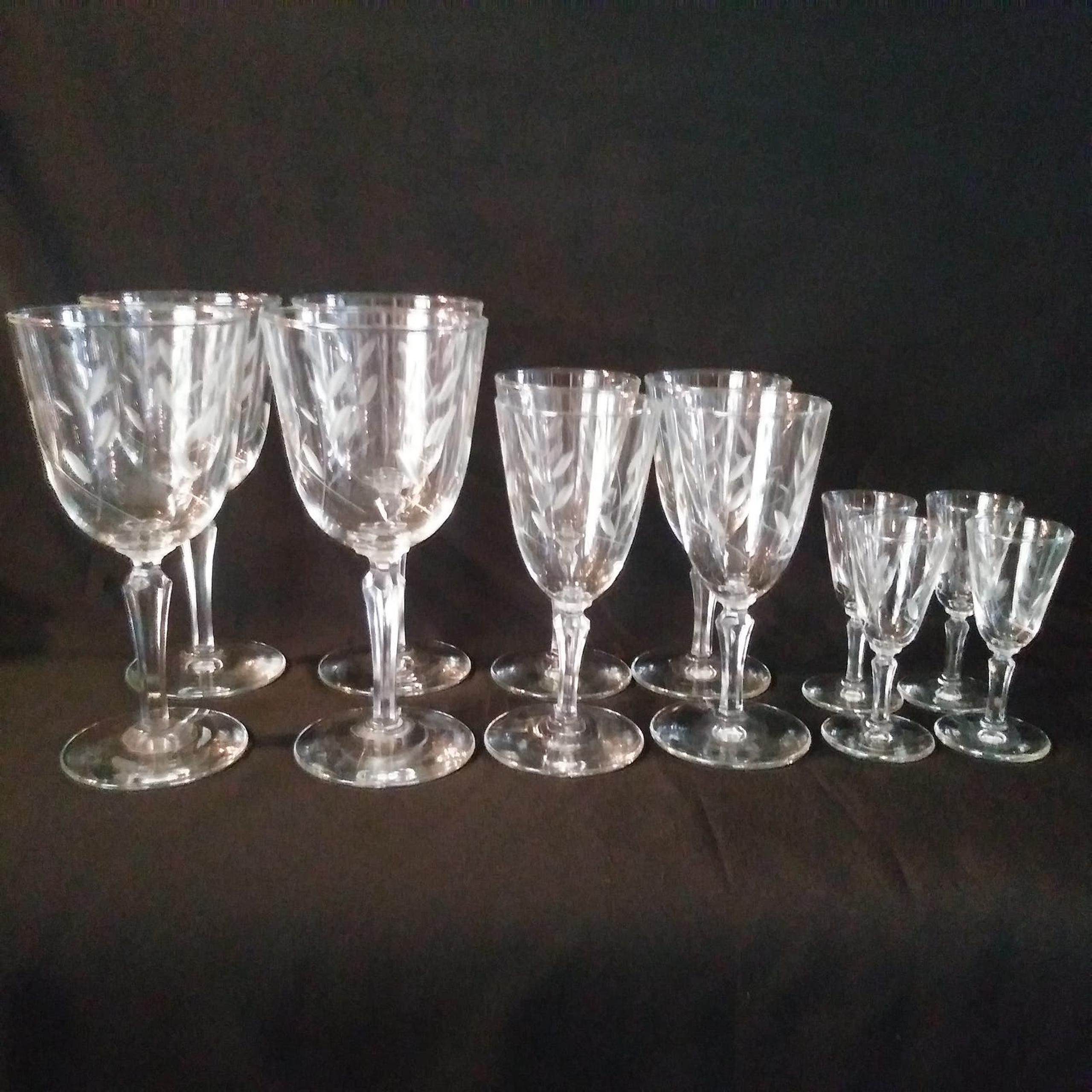 12 Pc Assorted Set Libbey Cut Glass Stemware in Pricilla