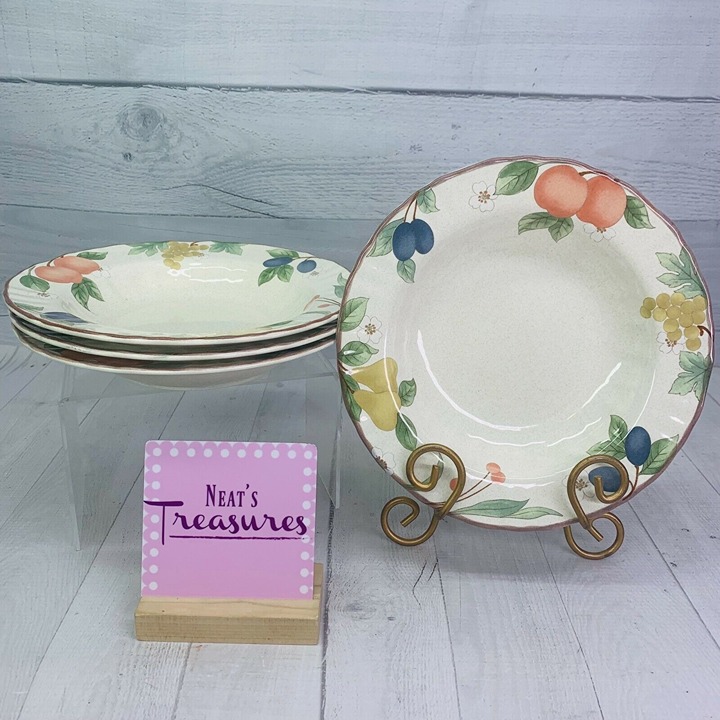 Mikasa Country Classics FRUIT PANORAMA Beige Speckled Rim Soup Pasta Bowls Set 4