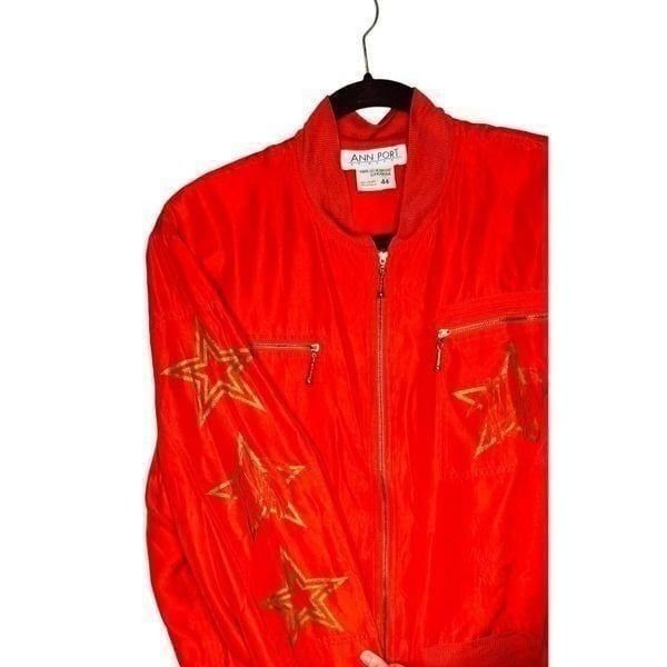 Mondi Vintage Red Washable Silk Bomber Jacket Gold Zippers Star Bamboo Graphic F