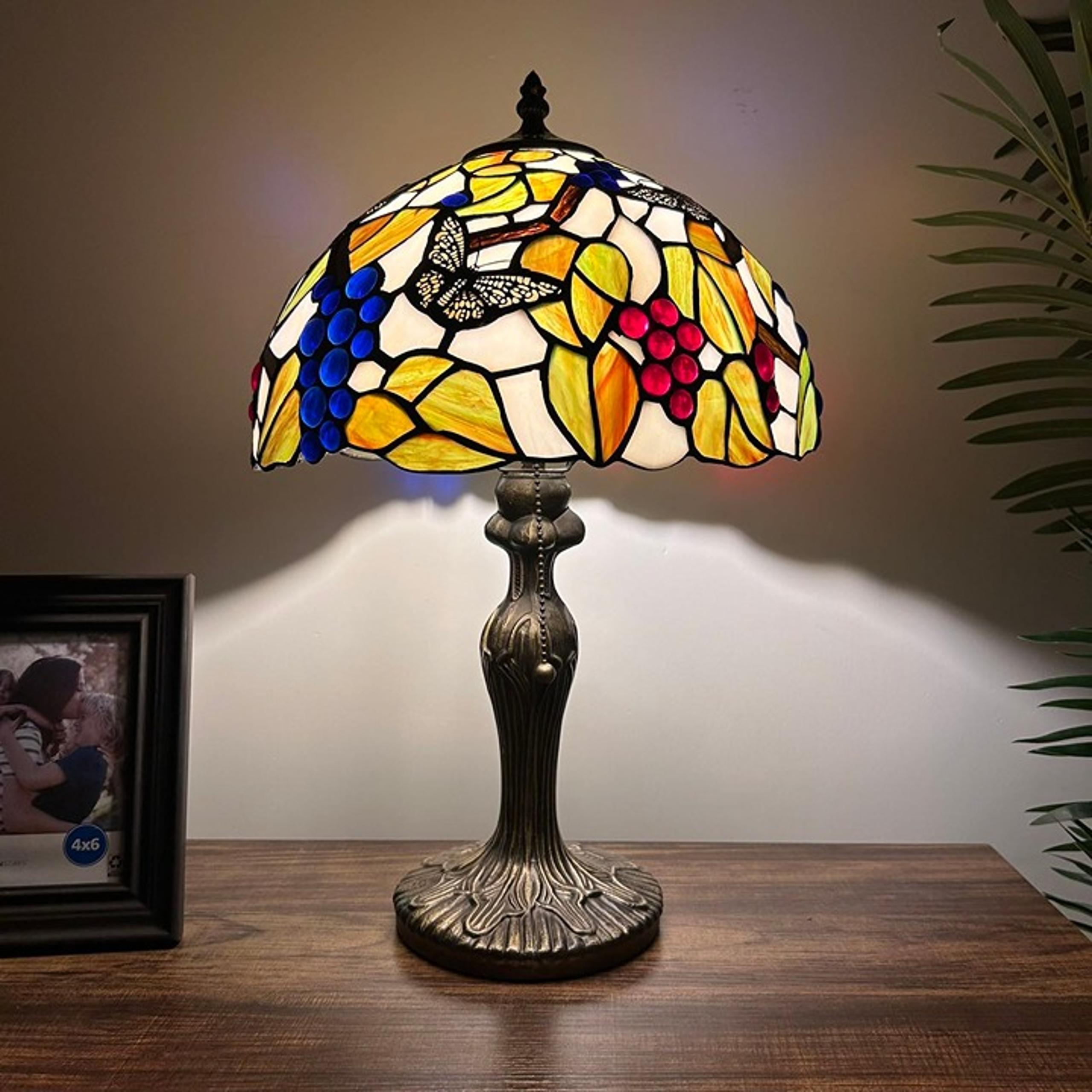 Tiffany Style Table Lamp Stained Glass Butterfly Grape 12"W*12"D*19"H