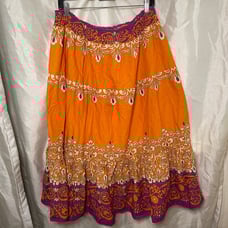Plus Purple Orange Sequin Embellished Tiered Paisley Midi Peasant Boho Skirt
