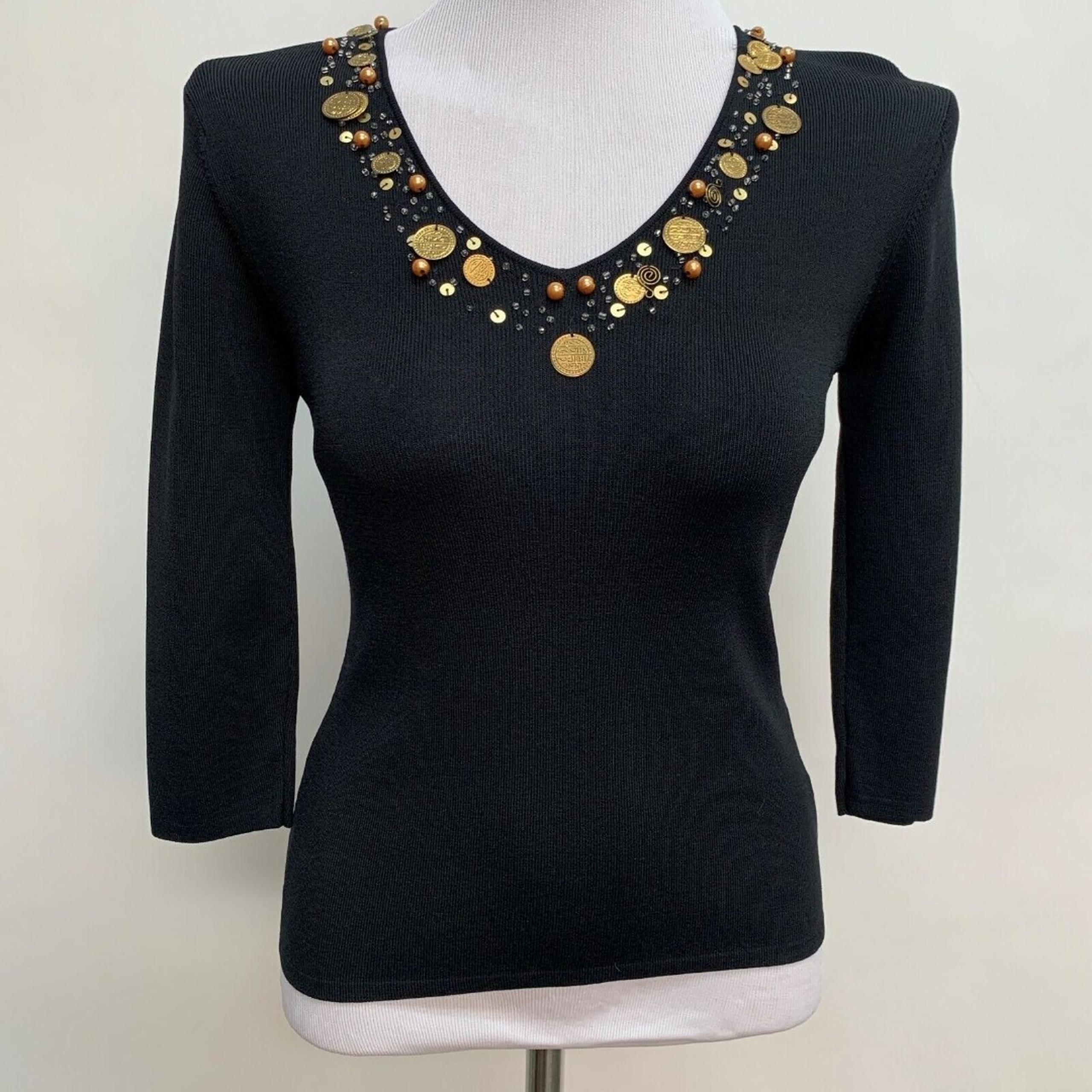 Joseph A. Women's Knit Top Small Black Beaded Sequins