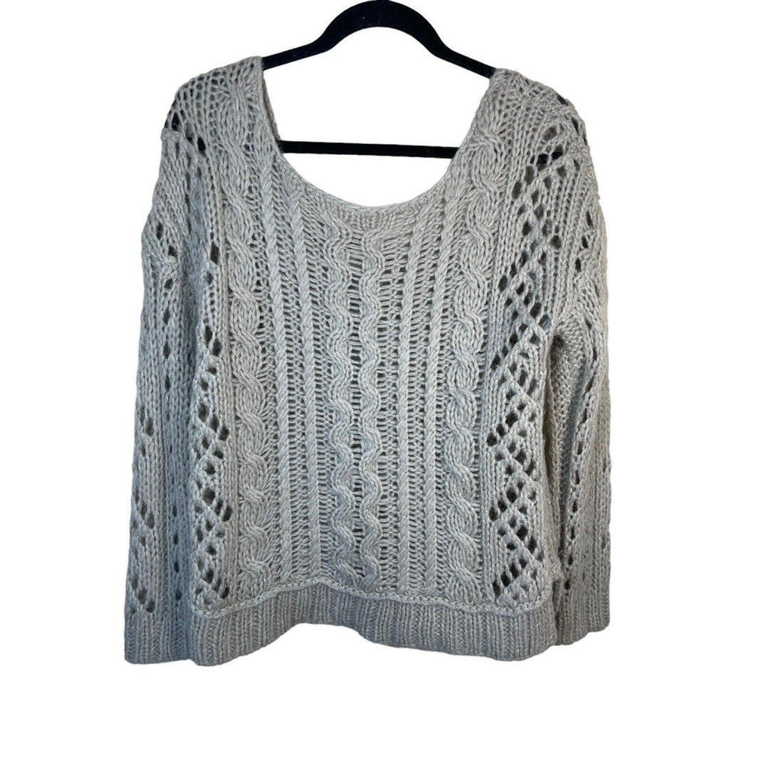 Free People Sweater Womens Small Beige Scoop Neck Chunky Cable Knit Pullover