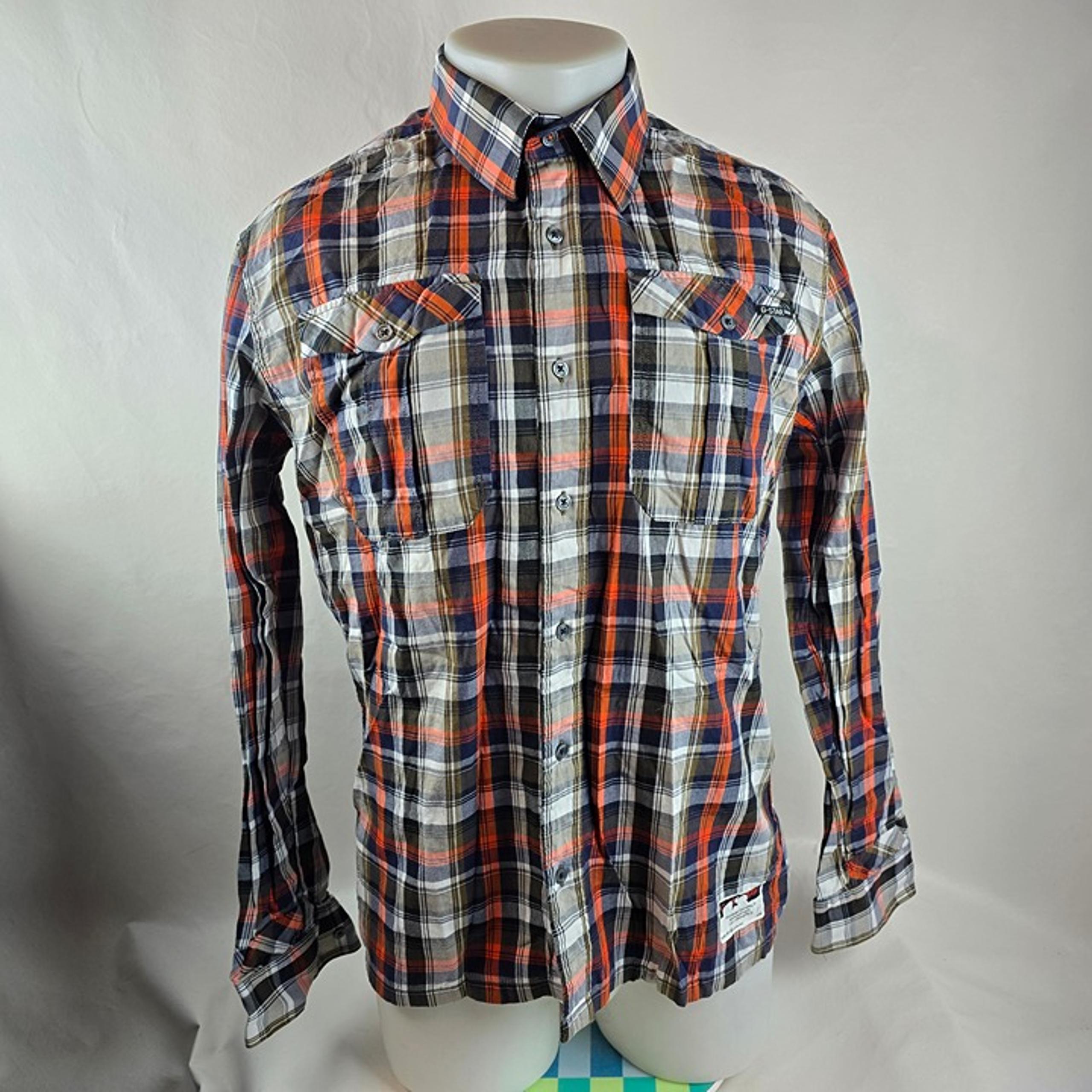 G Star Raw Shirt Mens XL Orange Button Up Plaid Casual Streetwear Ranger Check 0