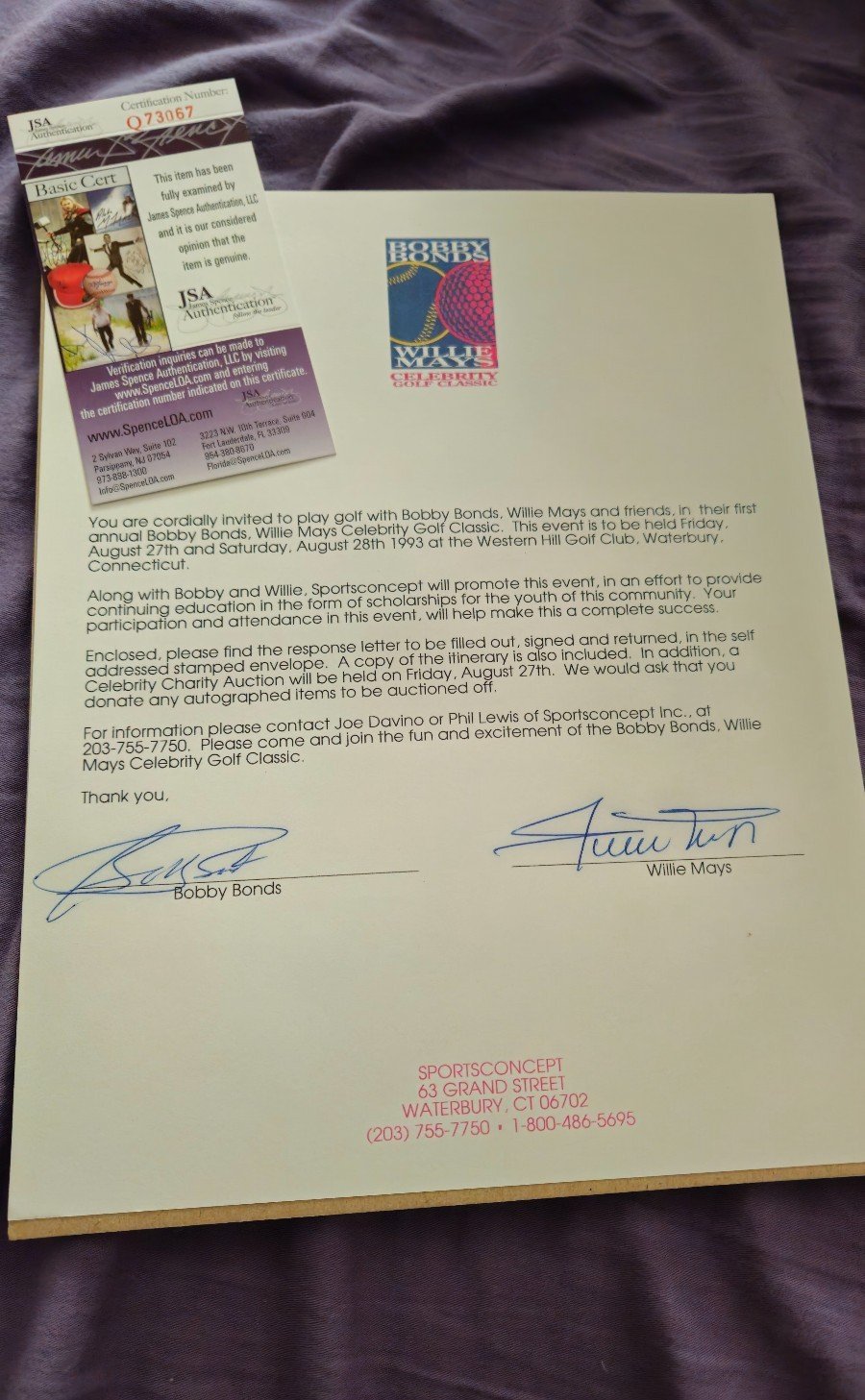 Willie mays and Bobby bonds signed celebrity golf classic