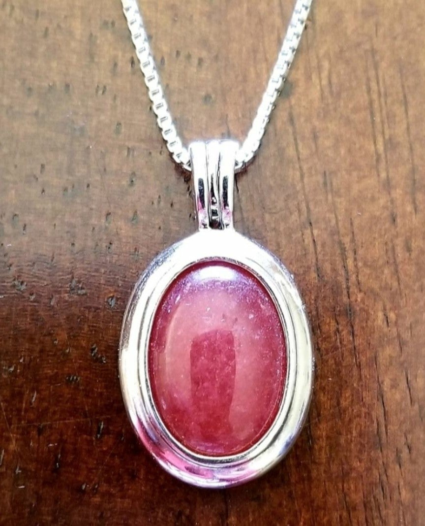 Sterling Silver Red Jade Pendant Necklace