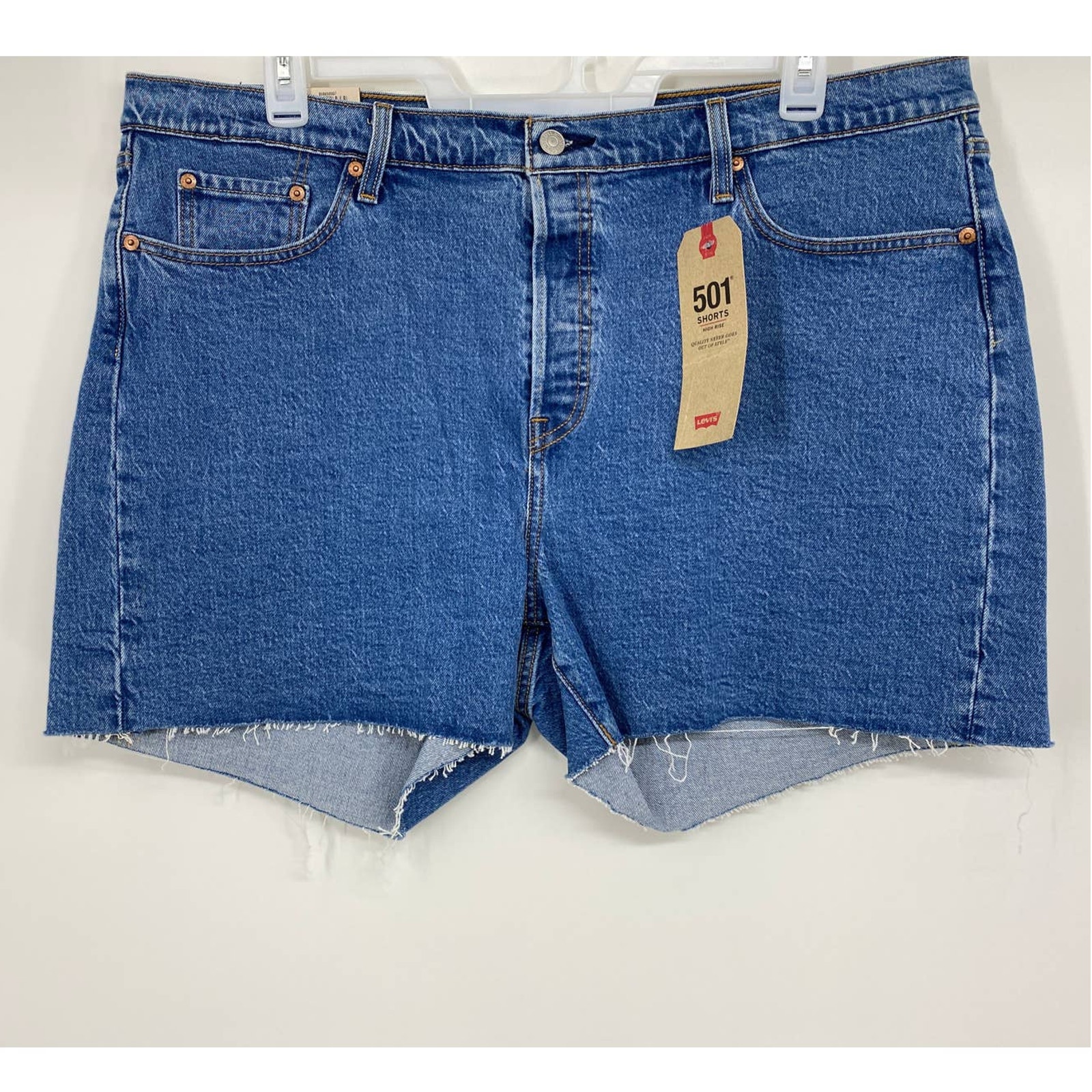 Levi's 501 Blue Denim Button Fly High Rise Cut Off Jean Shorts NEW 20W
